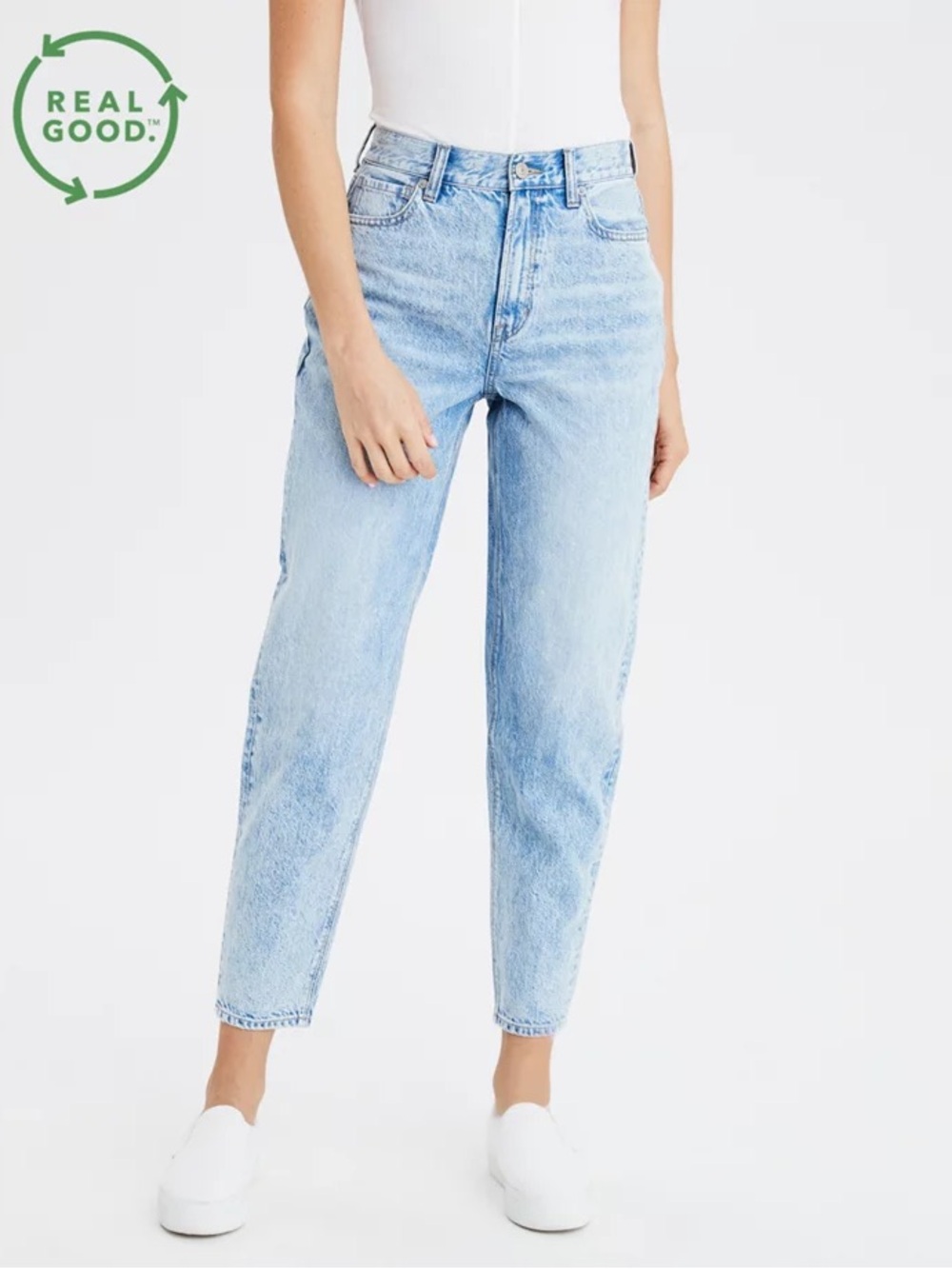 American Eagle mom jeans 6 light blue relaxed balloon rigid high waisted ankle